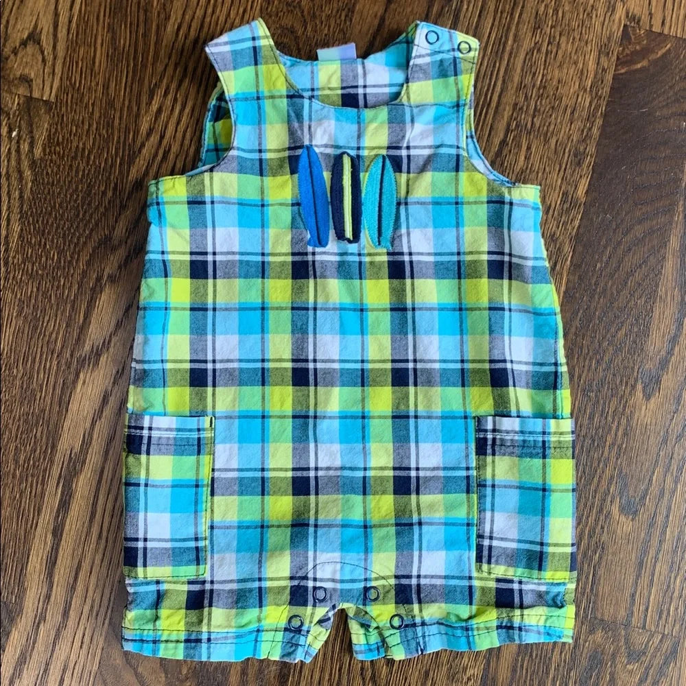 #48 - Carter's Plaid Baby Romper in Blue and Green - 6mo