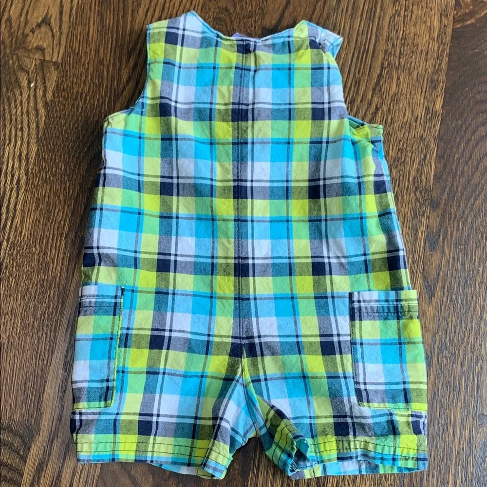 #48 - Carter's Plaid Baby Romper in Blue and Green - 6mo