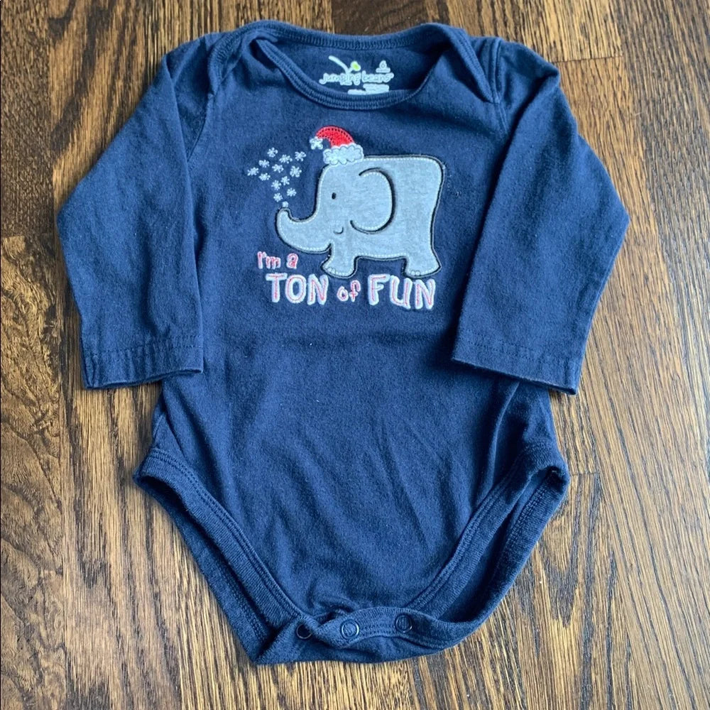 #151 - Navy Blue Jumping Beans Baby Holiday Onesie with Elephant Design 6mo