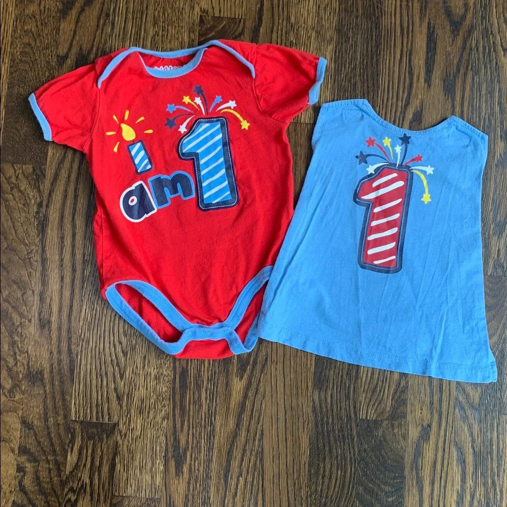 #151 - Red and Blue Superhero 1st Birthday Onesie & Cape (12-18mo)