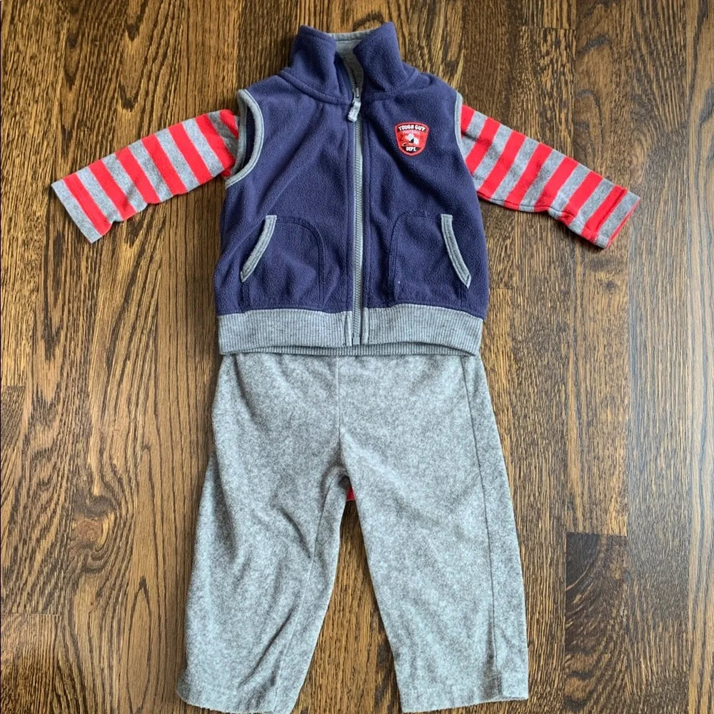 #151 - Carter's Striped Red and Gray Football Baby Outfit with Vest - 12mo