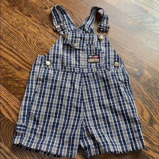 #48 - Navy and White Checkered Overalls Boys 18mo