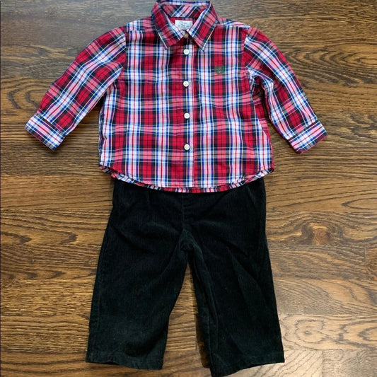 #151 - EUC Chaps Plaid Holiday Button Down Shirt and Pants Set - 9 Mo