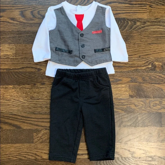 #151 - Calvin Klein Gray Vest and Black Pants Baby Outfit- 6-9mo
