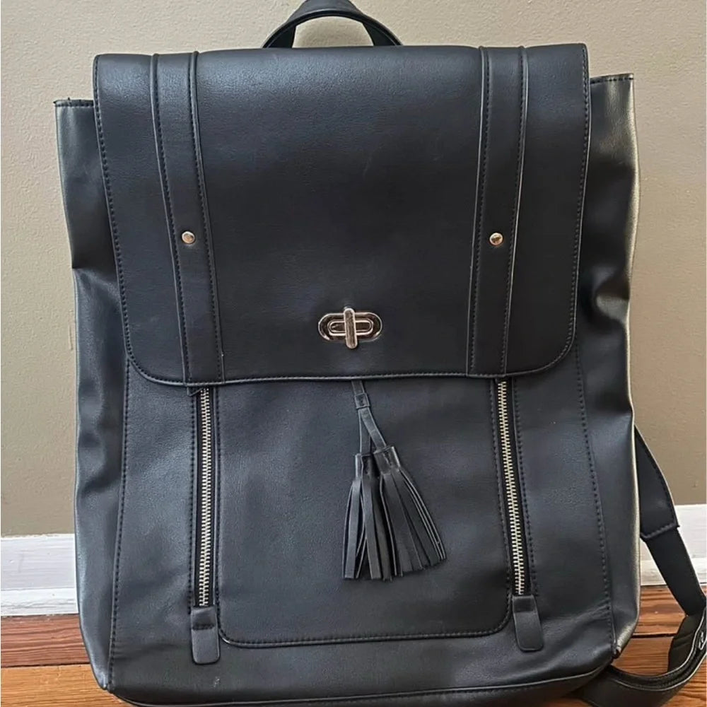 Women's Black Faux Leather Backpack