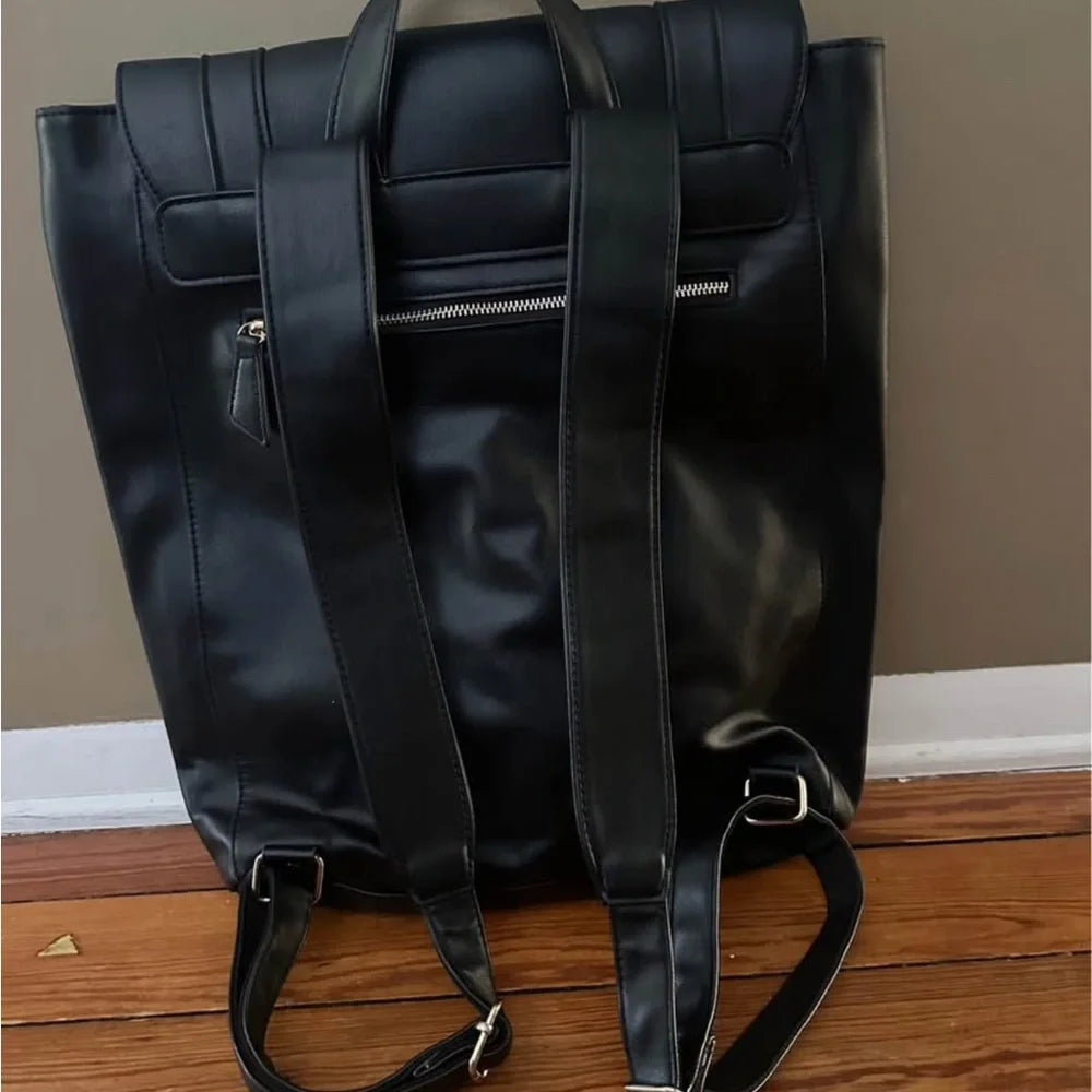 Women's Black Faux Leather Backpack