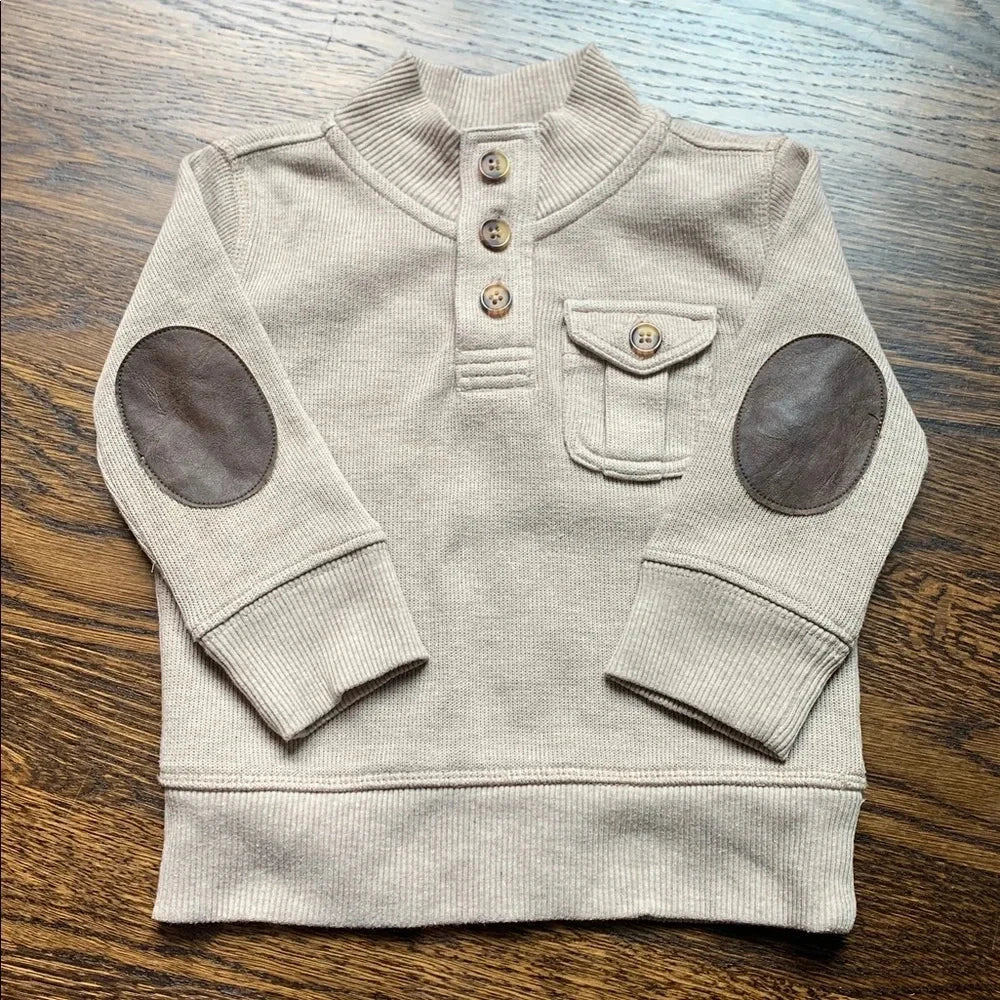 #151 - Baby Gap Beige Sweater with Brown Elbow Patches - Boys 12-18mo