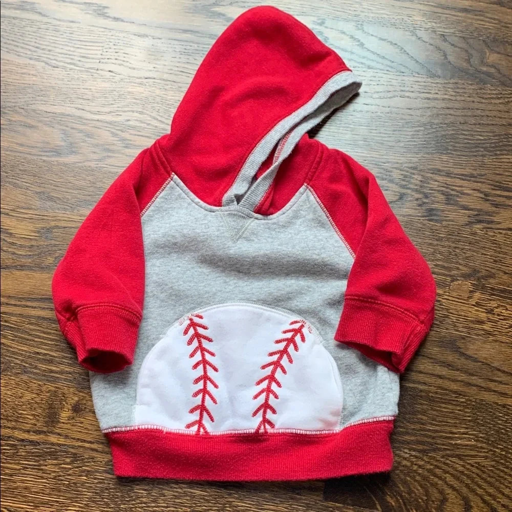 #151 - Gymboree Red and Gray Baseball Hoodie - 6-12mo