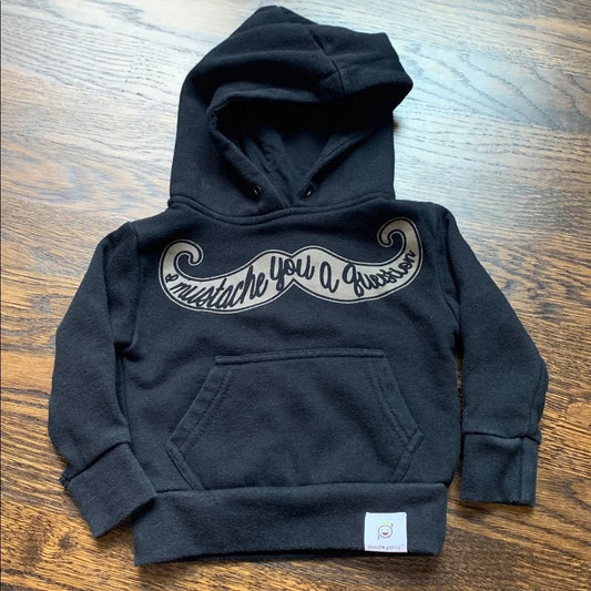#151 - Doodle Pants Black Hoodie with Mustache Graphic - 12mo