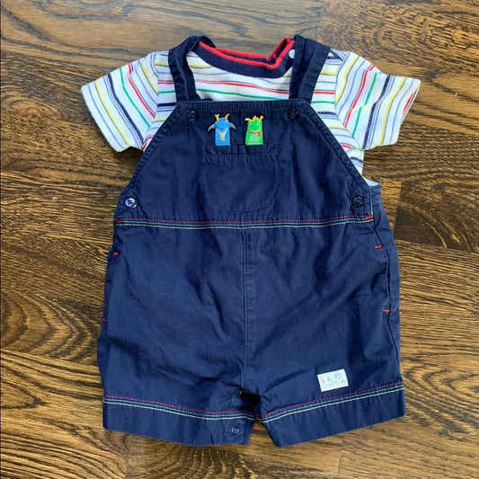 #48 - Baby Einstein Navy Blue Baby Overalls and Matching Onesie - 3mo