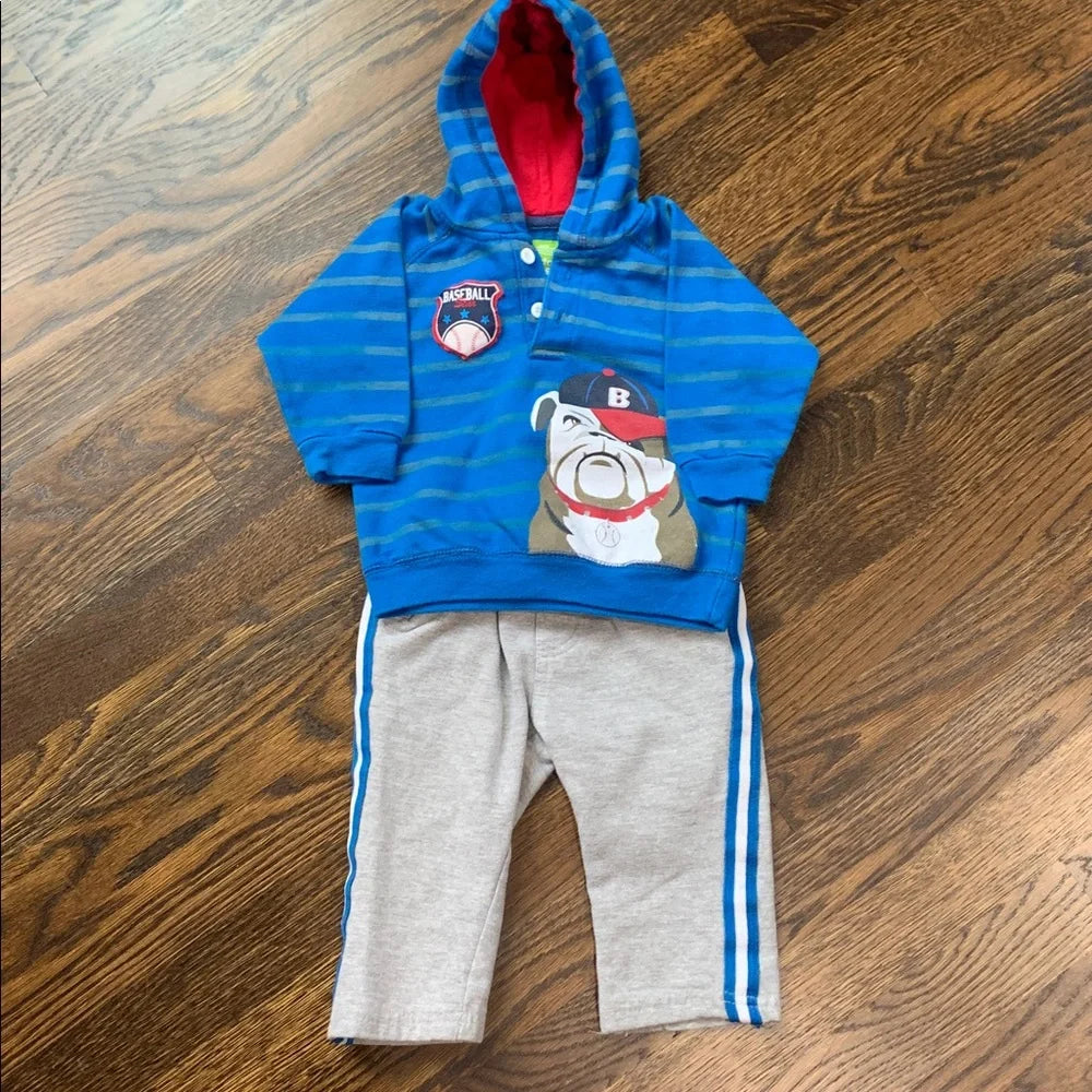 #151 - Sesame Street Blue Striped Bulldog Hoodie and Pants - 12mo