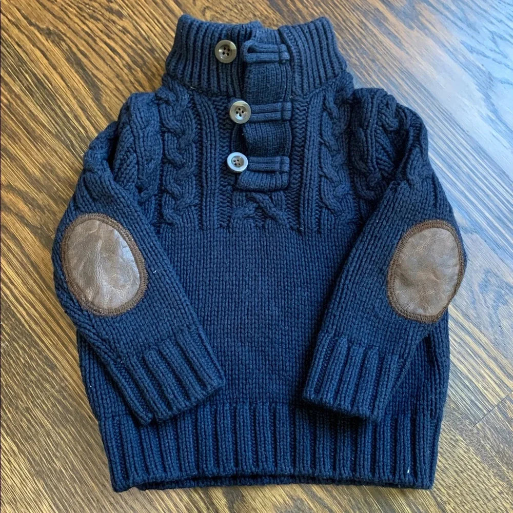 #151 - Baby Gap Navy Cable Knit Sweater with Elbow Patches - Boys 12-18mo