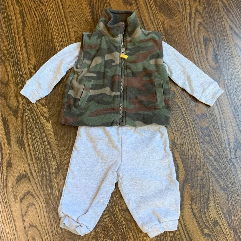 #151 - Carter's Camo Vest and Gray Outfit Set - Boys 6mo