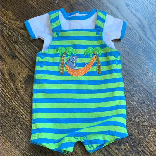 #48 - Striped Baby Romper with Shark Design - 3mo