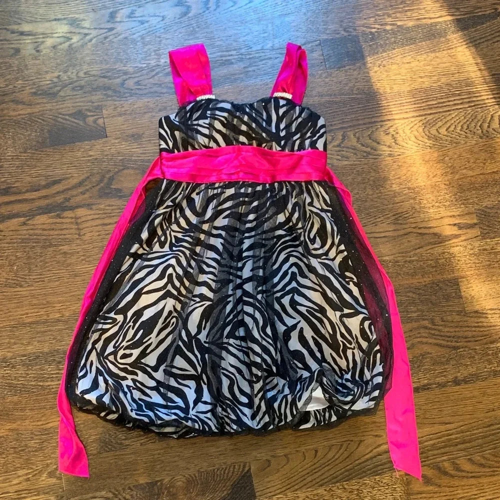 #151 - Zebra Print Princess Dress with Pink Accents - Girls 7