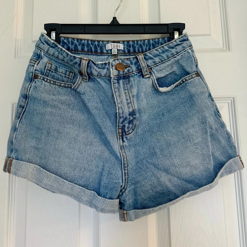 Women's TOBI High-Waisted Roll Hem Denim Shorts – Size 26