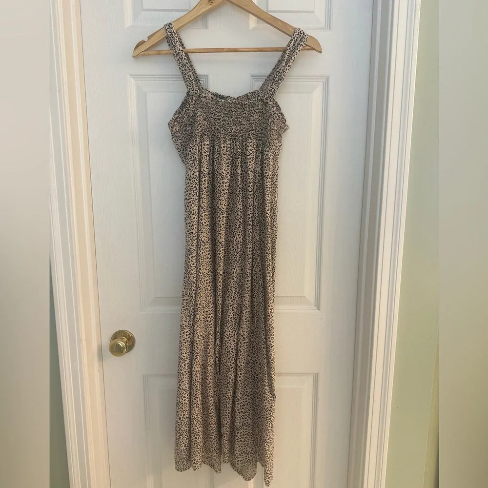 Women's Leopard Print Smocked Button-Front Midi Sundress - Size XS