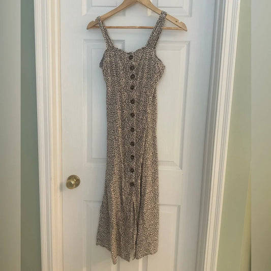Women's Leopard Print Smocked Button-Front Midi Sundress - Size XS