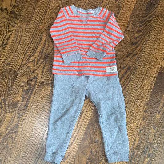 #151 - Striped Red and Gray Kids Top & Bottom Set 3T/4T