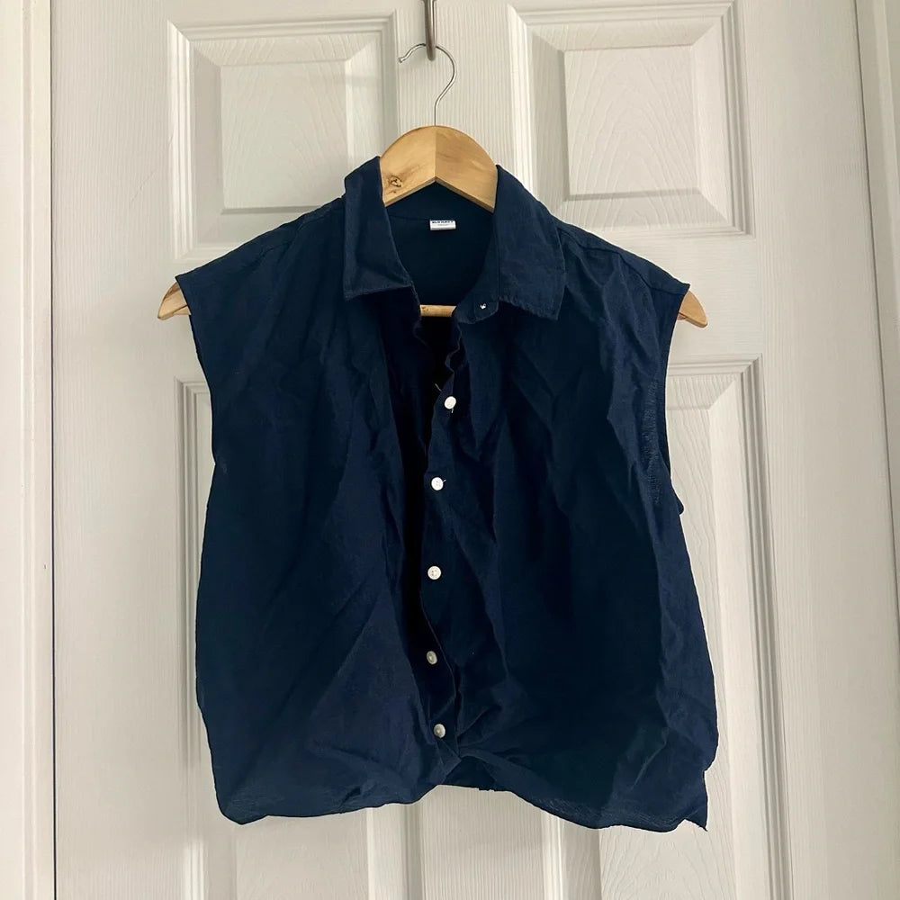 Women's Old Navy Navy Sleeveless Button-Front Top | Size XS