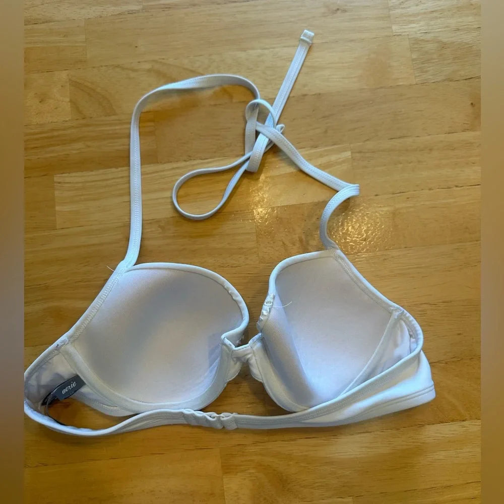 Women's Aerie White Embroidered Halter Bikini Top (34B) - Size Medium