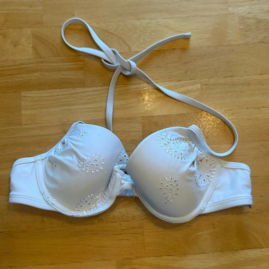 Women's Aerie White Embroidered Halter Bikini Top (34B) - Size Medium