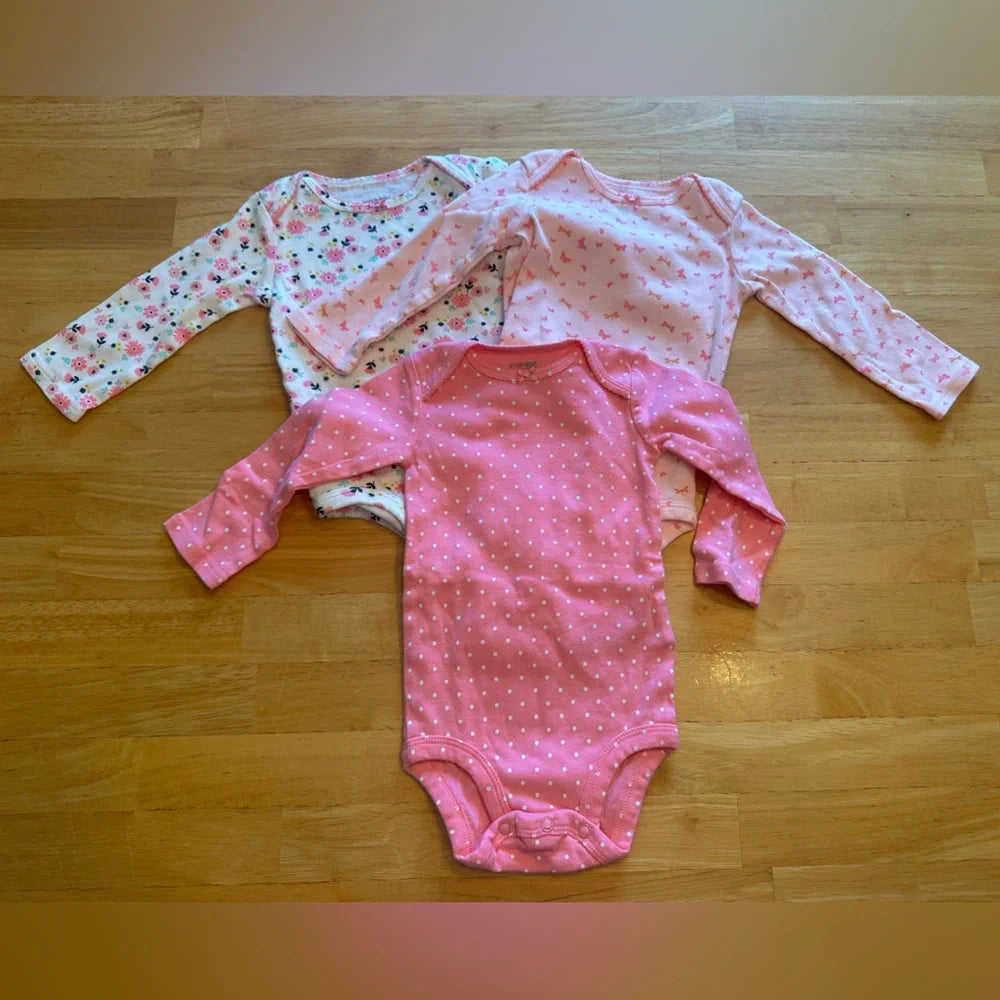 Girl's Carter’s Simple Joys 3-Pack Long Sleeve Onesies | 12M