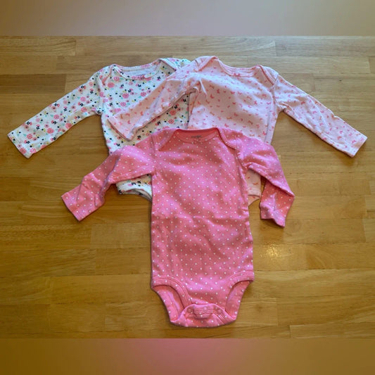 Girl's Carter’s Simple Joys 3-Pack Long Sleeve Onesies | 12M
