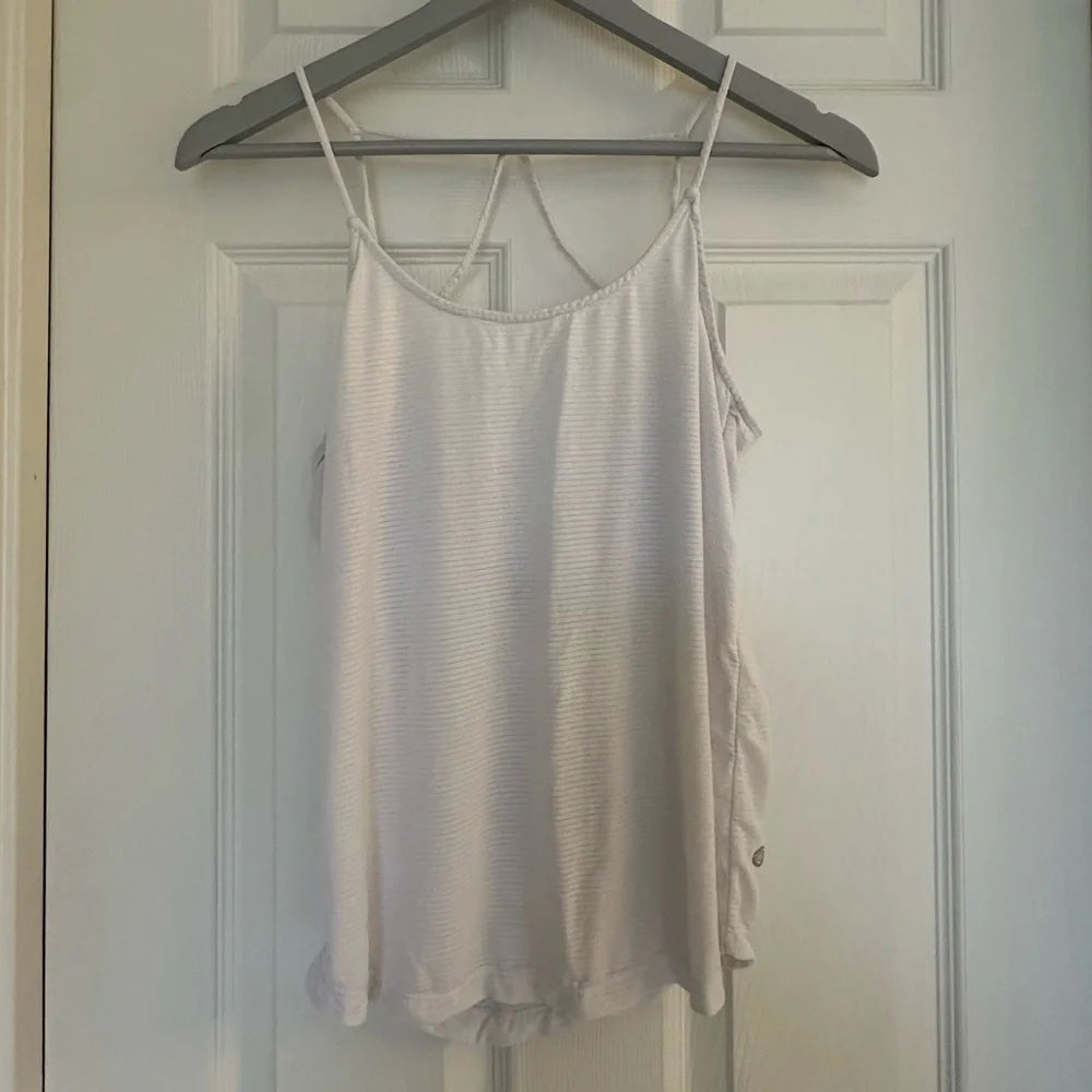 Women's White Ribbed Strappy Cami Tank Top | Adjustable Straps | Size Small