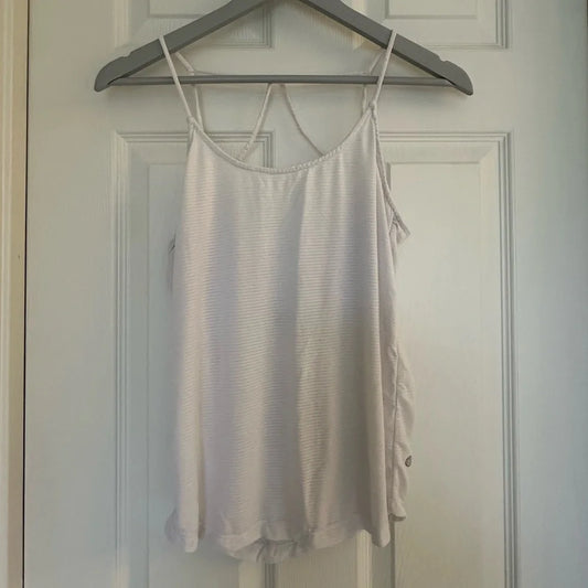 Women's White Ribbed Strappy Cami Tank Top | Adjustable Straps | Size Small