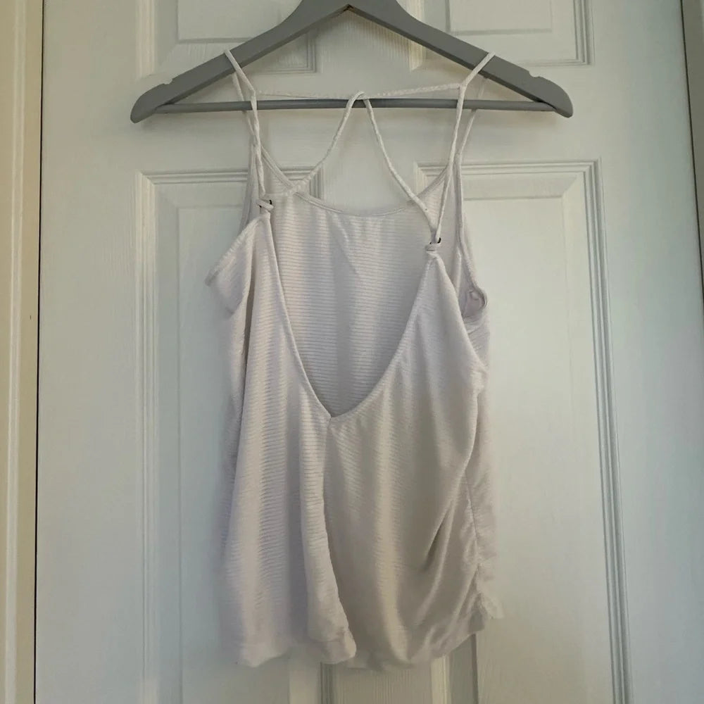 Women's White Ribbed Strappy Cami Tank Top | Adjustable Straps | Size Small