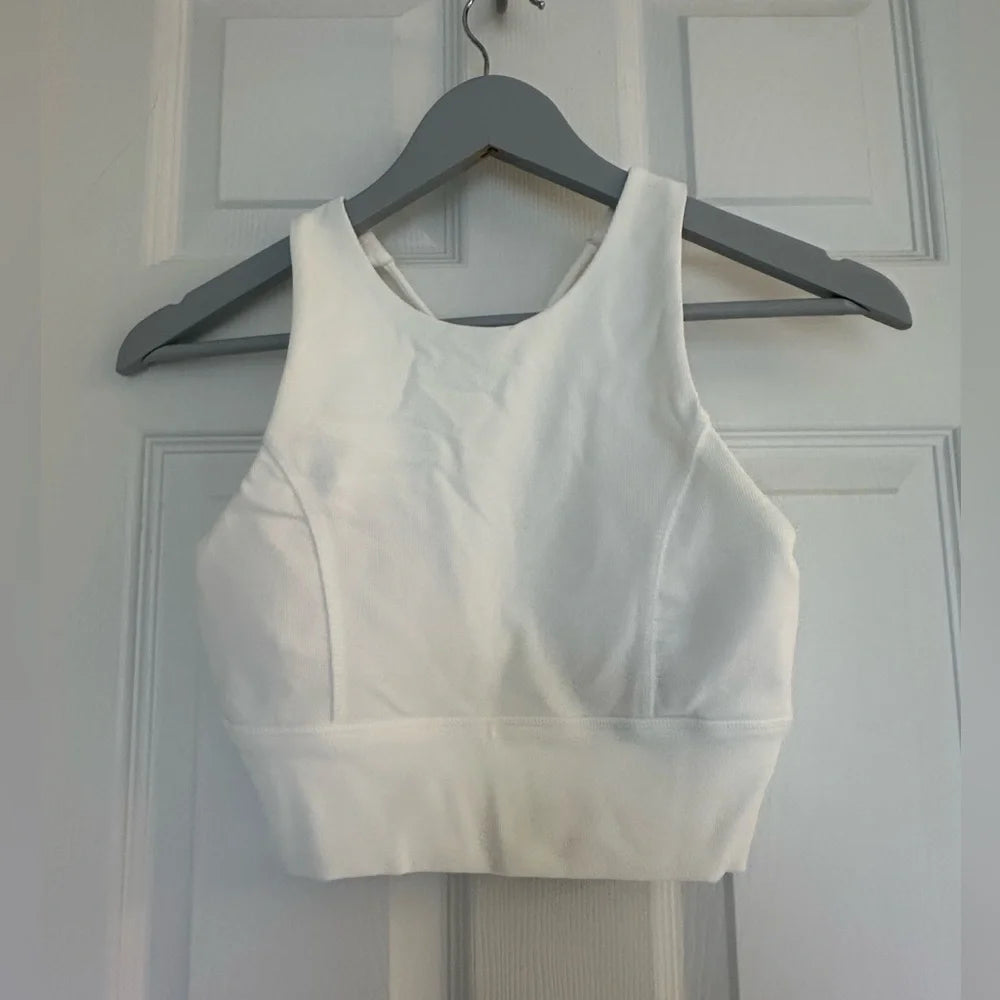 Women's White Crisscross Back Sports Bra Crop Top | Size Small
