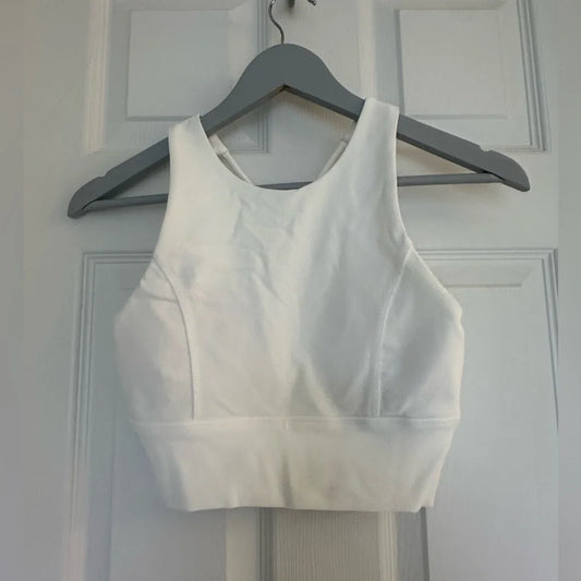 Women's White Crisscross Back Sports Bra Crop Top | Size Small
