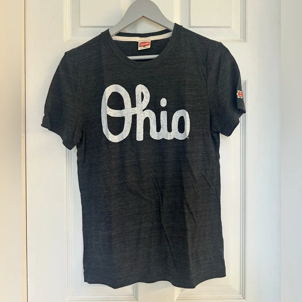 Women's Homage Ohio Graphic T-Shirt | Vintage Style Soft Heather Gray Tee - Size Small