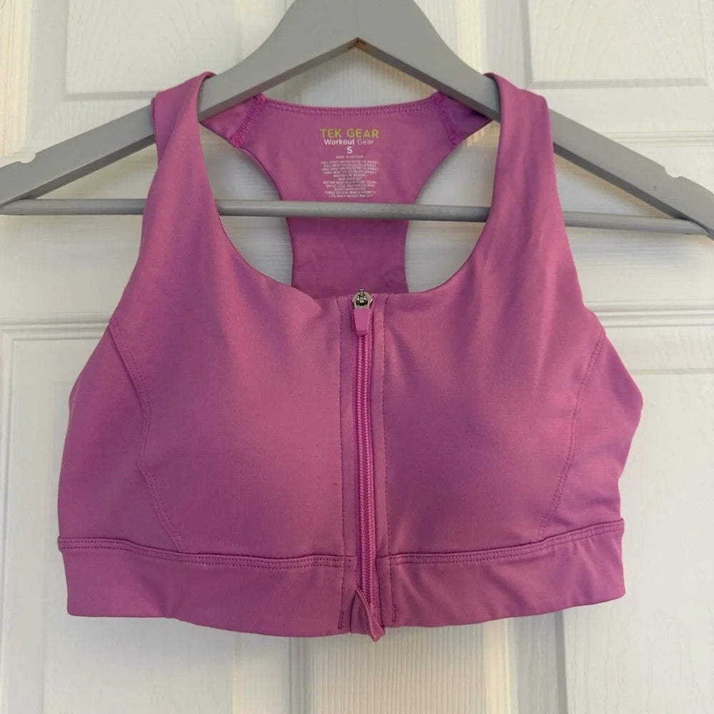Women’s Tek Gear Front Zip Sports Bra - Small - Magenta High Impact Racerback