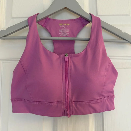 Women’s Tek Gear Front Zip Sports Bra - Small - Magenta High Impact Racerback