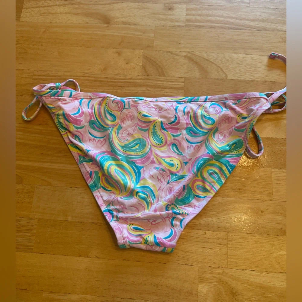 Women's Lilly Pulitzer One-Shoulder Bikini Bottoms – Pink Swirl Print - Size M