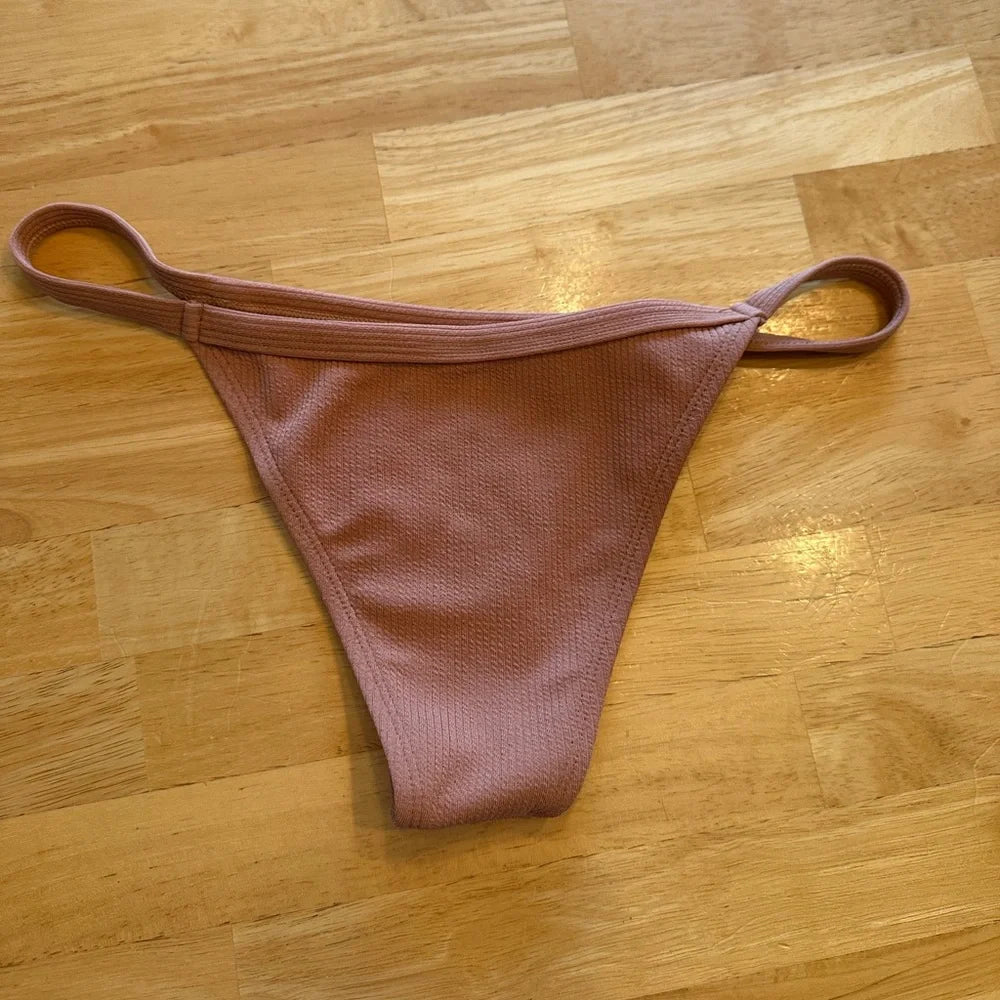 Women's Dusty Rose Textured Bikini Set – Adjustable Strap Top & High Cut Bottom - Size Small