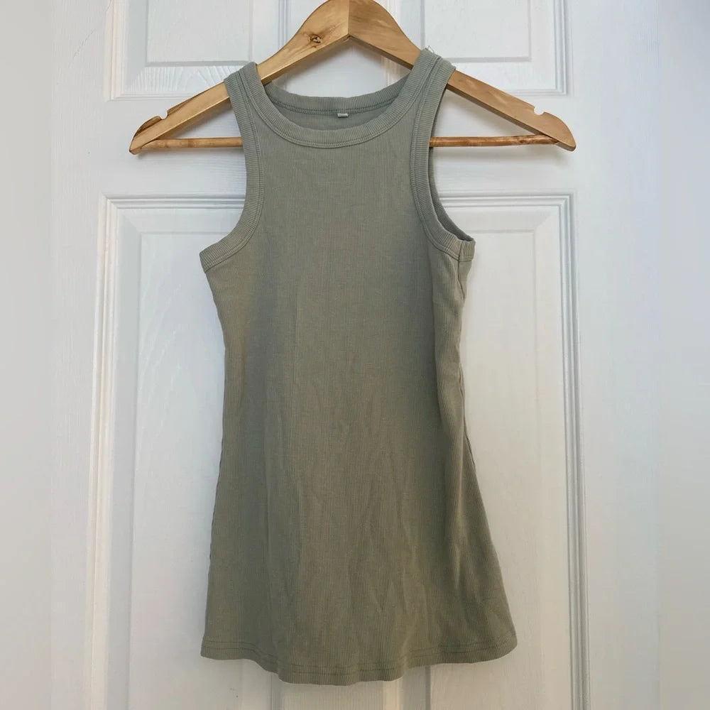 Women's Sage Green Ribbed Racerback Tank Top - Small
