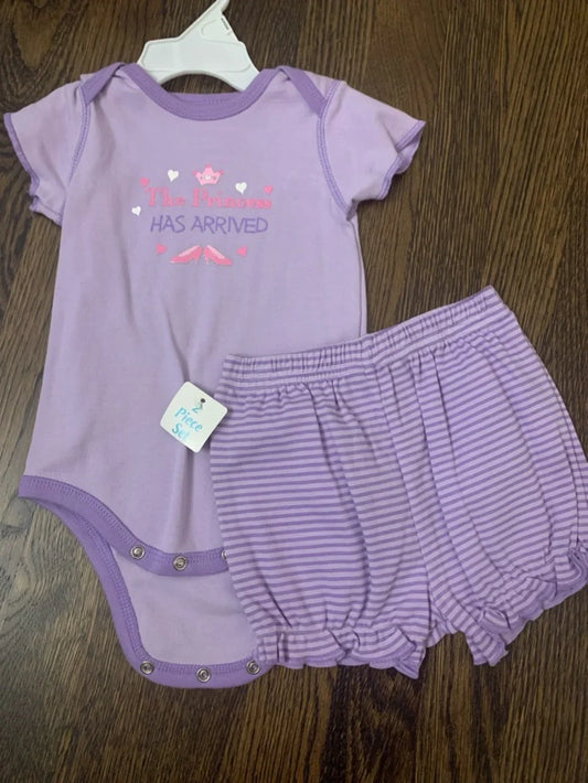#48 - Girls "The Princess Has Arrived' Bodysuit & Shorts Set 3-6mo