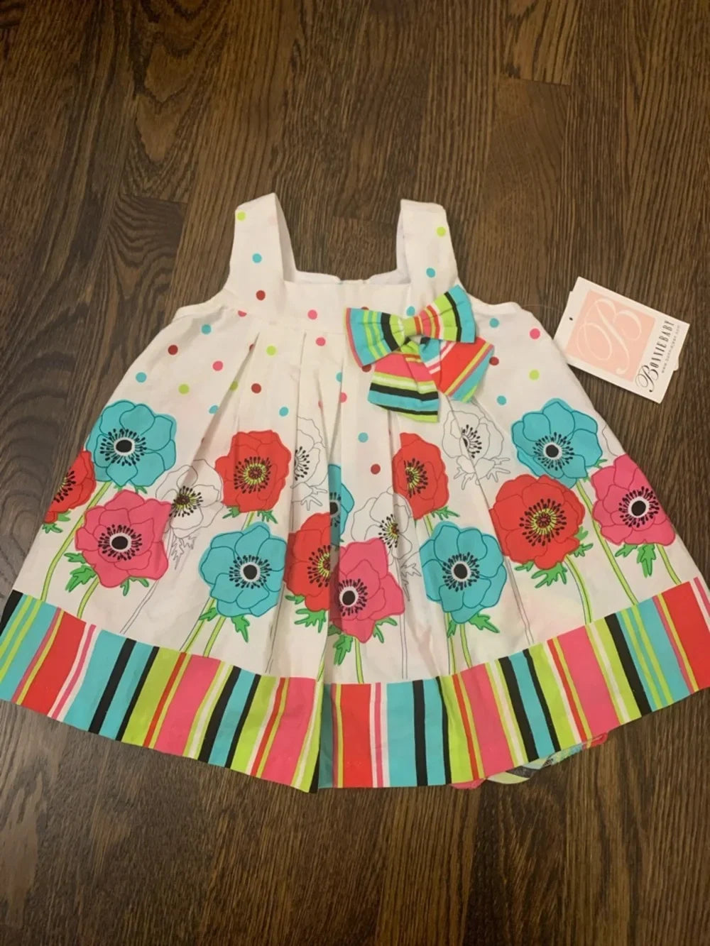 #151 - Striped Multicolor Bikini Bottoms - Bright Floral Accent - 12mo