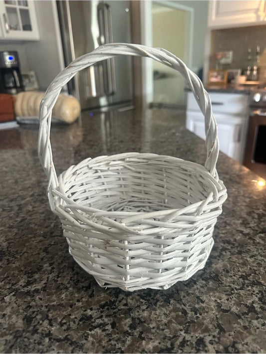 White Wicker Basket with Handle Farmhouse Easter Basket Rustic Storage Decor