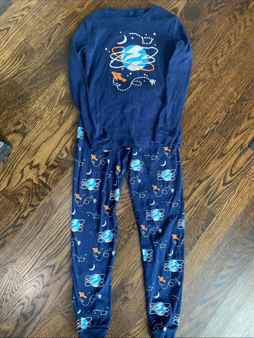 #151- Kids Navy Space Planet Pajama Set - Long Sleeve Top & Pants - Size 12