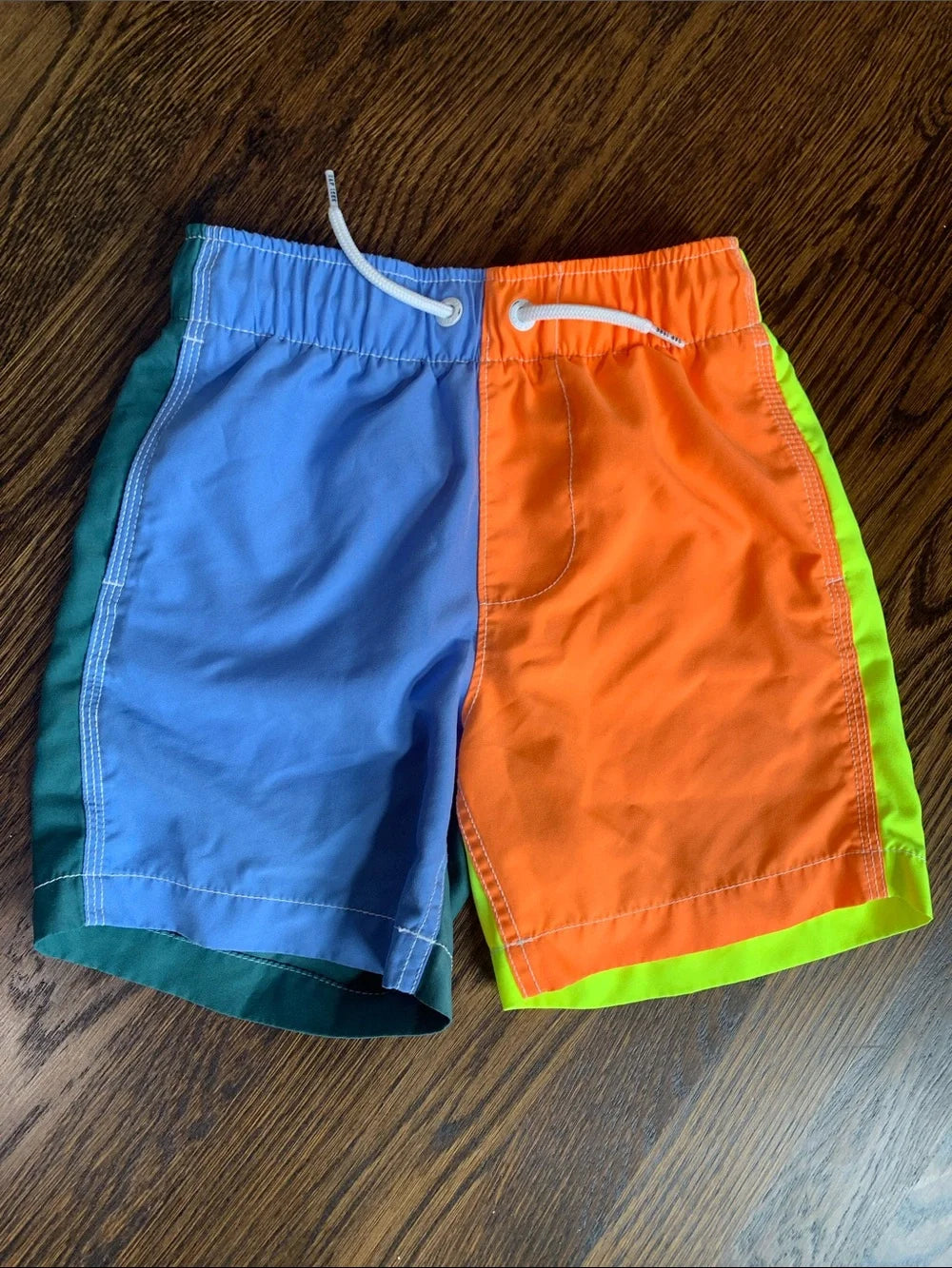 #151 - GAP Boys' Colorblock Swim Shorts - Neon Yellow, Teal, Light Blue - Small (6-7)