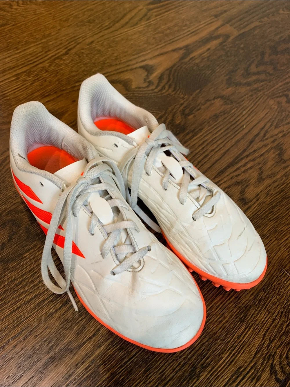 #151 - Adidas White and Orange Youth Soccer TURF cleats -  Big Boys 4.5