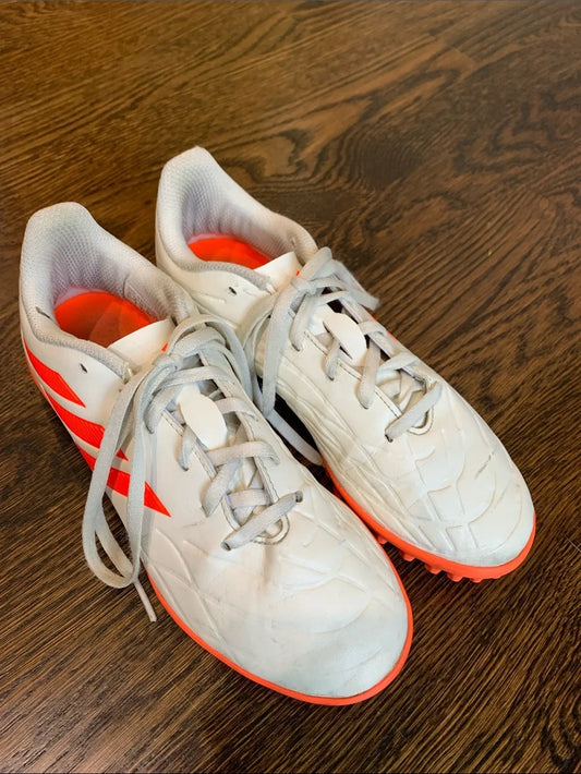 #151 - Adidas White and Orange Youth Soccer TURF cleats -  Big Boys 4.5