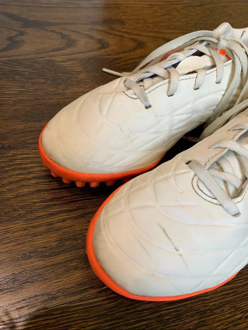 #151 - Adidas White and Orange Youth Soccer TURF cleats -  Big Boys 4.5