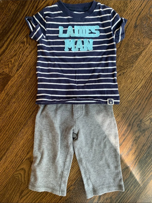 #151 - Kids Navy Stripe 'Ladies Man' Set with Gray Pants -Boys 9mo