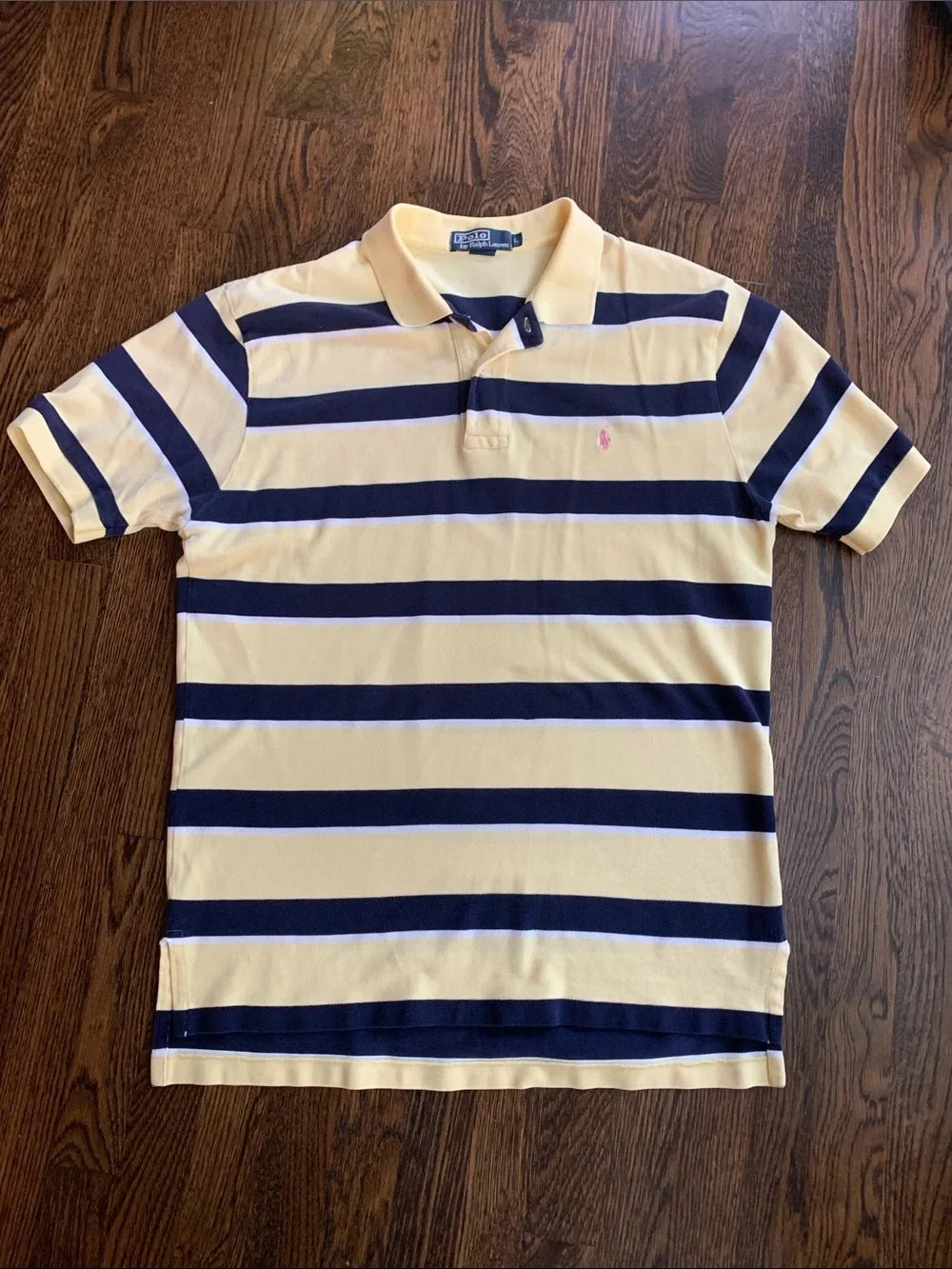 #151 - Polo by Ralph Lauren Yellow and Navy Horizontal Stripe Polo - Men's Large