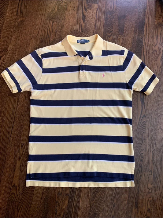 #151 - Polo by Ralph Lauren Yellow and Navy Horizontal Stripe Polo - Men's Large